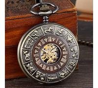 YIHANSS Orologio da tasca meccanico con quadrante numerico vintage, cerchio in legno intagliato, orologio da uomo unico, orologio meccanico in bronzo Steampunk cavo, catena