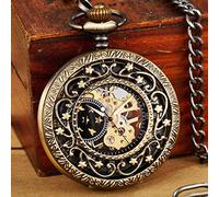 YIHANSS Orologio da tasca meccanico di lusso Steampunk in bronzo dorato con catena FOB, carica manuale, orologio scheletrico cavo per uomo e donna