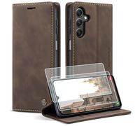 Yihaoyard Custodia per Samsung Galaxy A15 4G/5G in Pelle Premium con Chiusura Magnetica, Slot per Carte e Stand Custodia Pieghevole per Samsung Galaxy A15-2 Vetro Temperato (Caffè)