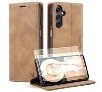 Yihaoyard Custodia per Samsung Galaxy A15 4G/5G in Pelle Premium con Chiusura Magnetica, Slot per Carte e Stand Custodia Pieghevole per Samsung Galaxy A15-2 Vetro Temperato (Marrone)