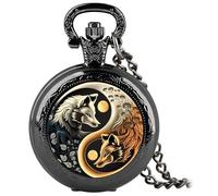 YIHAOYH Orologio da tasca vintage per donne e uomini, design grafico, al quarzo, orologio da tasca con catena pendente, regalo di compleanno di Natale con scatola, yin e yang volpe, Design a cupola in