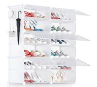 YIHATA Scarpiera, 2 x 6 Livelli Portascarpe 24 Paia di Scarpe, Scaffale Portaoggetti Modulare, con Sportello Trasparente, Pannelli di Plastica per Corridoio Soggiorno Camera da Letto, Bianco