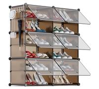 YIHATA Scarpiera, 2 x 6 Livelli Portascarpe 24 Paia di Scarpe, Scaffale Portaoggetti Modulare, con Sportello Trasparente, Pannelli di Plastica per Corridoio Soggiorno Camera da Letto, Marrone