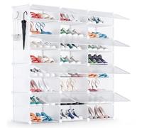 YIHATA Scarpiera, 3 x 8 Livelli Portascarpe 48 Paia di Scarpe, Scaffale Portaoggetti Modulare, con Sportello Trasparente, Pannelli di Plastica per Corridoio Soggiorno Camera da Letto, Bianco