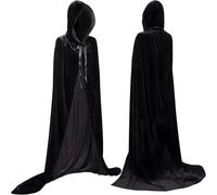 YIHELU Mantello con Cappuccio, Halloween Mantello Nero, Mantello Lungo in Velluto Unisex per Adulti Bambini, Mantello di Carnevale Halloween per Festa Cosplay Costume da Strega Vampiro (XXL, Nero)