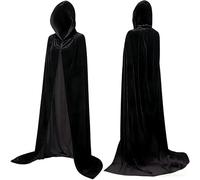 YIHELU Mantello nero con cappuccio, costume in velluto nero, mantello lungo unisex, per adulti, per cosplay, feste, Halloween, carnevale, costume da vampiro (S)