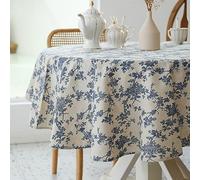 YiHomer Tovaglia rotonda pastorale, diametro 152 cm, in tessuto di lino, lavabile, resistente alla polvere e alle pieghe, per ristoranti, picnic, cene al chiuso ed all'aperto, floreale (blu scuro)