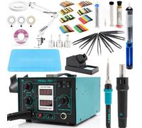 Yihua 706+ Stazione Saldante Professionale 2 in 1 Aria Calda Twin Turbo 168l/min e Stilo 60W, Kit Saldatura Elettronica con Lampada LED, Tappetino ESD, 328 Guaine Termorestringenti e 6 Pinzette