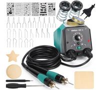 YIHUA 939-VI Pirografo per Legno a Doppia Penna con 23 Punte di Filo di Forme Diverse, Penna Staccabile per Pirografia, 6 Pezzi di Legno, 6 Stencil, Cacciavite e Pinzette