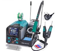 YIHUA 982D-I PRO Stazione di Saldatura 2-in-1 con Microsaldatore di Precisione, Pinzette Calde, 9 Cartucce a Punta, Interfacce Operative Individuali, Doppio Supporto, 4 Canali Preimpostati (EU Plug)