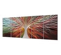 Yihui Arts Decorazione da parete in metallo con albero multicolore, arte 3D per arredamento moderno e contemporaneo, decorazione da appendere in 5 pannelli, misure 61 x 162,6 cm, funziona per ambienti