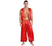 Yihuimin Abbigliamento Arabo Adulto Uomo Gilet Pantaloni Danza Orientale Hip Hop Jazz Costume Principe Halloween Cosplay S Xl Rosso L