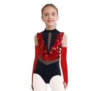 Yihuimin Abbigliamento per Performance di Danza Body per Bambine Tenuta di Ginnastica Giusto al Busto Gonna Senza Maniche Gonna con Sequine Collant di Colore con Rosso 5-6 Anni