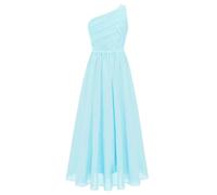 Yihuimin Bambina Elegante Abito A Una Spalla Gonna da Festa Pizzo Scollato Abito Lungo in Mussola di Seta Bambina Fiore Cena di Gala Matrimonio Azzurro Chiaro 13-14 Anni