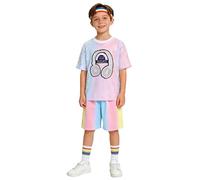 Yihuimin Costume Bambini La Danza Hip Hop Jazz E Modern Dance Top Maniche Corti Con Paillettes Shorts E Cravatta Blu Colorato A 8-9 anni