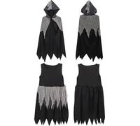 Yihuimin Costumi Halloween Bambini Completo Gioco Ruolo Costume Linea Carnevale Abito Mantello Calze Catene Guanti Falce Abbigliamento Stampa Scheletro Anni Nero B 130m