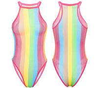 Yihuimin Donna Costume da Banno Un Pezzo in Rete Bikini Costume da Bagno Body Spiaggia Trasparente Arcobaleno Tankini Nuoto Bodysuit Monokini Triangolo Rosa M