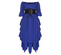 Yihuimin Fille Robe Victoria Vêtements Renaissance Avec Ceinture Gothique Médiévale Manches Hors Épaule Robe À Coupe Irrégulière Fumée Ans Blu 15-16 anni
