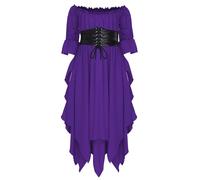 Yihuimin Fille Robe Victoria Vêtements Renaissance Avec Ceinture Gothique Médiévale Manches Hors Épaule Robe À Coupe Irrégulière Fumée Ans Viola 15-16 anni