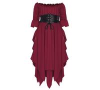 Yihuimin Fille Robe Victoria Vêtements Renaissance Avec Ceinture Gothique Médiévale Manches Hors Épaule Robe À Coupe Irrégulière Fumée Ans Borgogna 15-16 anni