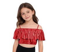 Yihuimin T Shirt Bambine Danza Jazz Lucenti Camicie Danza Metalliche Top con Spaghetti Strap in Broccia Top Hip Hop Rosso 7-8 Anni