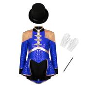 Yihuimin Travestimento Domatrice Circo Bambina Bambini Costume Signore Leale Direttore Del Circo Halloween Carnevale Spettacolo Anni Blu 5-6 anni