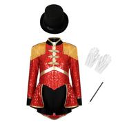Yihuimin Travestimento Domatrice Circo Bambina Bambini Costume Signore Leale Direttore Del Circo Halloween Carnevale Spettacolo Anni Rosso 7-8 anni