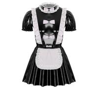 Yihuimin Uomo Travestimento Cameriera Sissy Lingerie Uniforme Cameriera Maniche Corte Costume Maid Vestito Cameriere Grembiule Kimono Vestaglia Erotismo Nero L