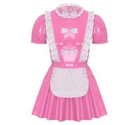 Yihuimin Uomo Travestimento Cameriera Sissy Lingerie Uniforme Cameriera Maniche Corte Costume Maid Vestito Cameriere Grembiule Kimono Vestaglia Erotismo Rosa L
