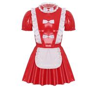Yihuimin Uomo Travestimento Cameriera Sissy Lingerie Uniforme Cameriera Maniche Corte Costume Maid Vestito Cameriere Grembiule Kimono Vestaglia Erotismo Rosso L