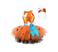 Yihuimin Vestito Con Sequins Look Cave Girl Colore Zucca Nero Halloween Festa Tematica Gioco Ruolo Bambina Busto Nudo d Osso Decorativo Vestito Morbido Cerchi Mesi Arancia 9-10 anni