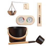 Yiida Kit di Secchi per Sauna, Set di per Sauna, per Spa per Sauna, Secchio in Alluminio per Sauna con Mestolo/Clessidra/termometro, Igrometro/Kit Tazza per Olio per Aromaterapia