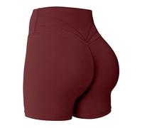 Yiifit Pantaloncini sportivi da donna Scrunch Butt High Waist Training 3.5" Pantaloncini da motociclista Gym Pantaloni corti, Rosso Borgogna Profondo, S