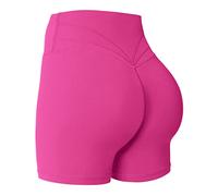Yiifit Pantaloncini sportivi da donna Scrunch Butt High Waist Training 3.5" Pantaloncini da motociclista Gym Pantaloni corti, rosso rose, M