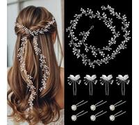 YiiHHooN 11 Pezzi Accessori Capelli Sposa, Vite per Capelli Sposa 100 cm/39 in e Forcine con Perle, Copricapo Sposa Argento con Cristalli e Perle per Sposa Damigelle