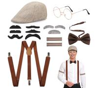 YiiHHooN 15 Pezzi Costume Anni 20 Uomo, Multicolore con Accessori Anni 20 Uomo, Set retrò con Accessori da Detective per Carnevale Feste a Tema e Travestimenti Maschili