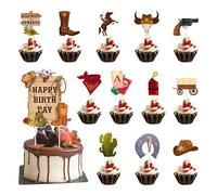 YiiHHooN 37 Pezzi Topper Torta Compleanno, 13 Design Cake Topper Cowboy, Decorazioni Torta Western per Compleanno Cake Toppers Western per Festa a Tema Cowboy