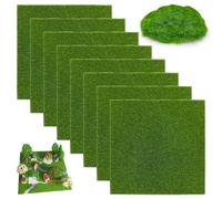 YiiHHooN 8 Pezzi e 1 Sacchetto di Erba Finta per Artigianato, Verde 15 x 15 cm Prato Artificiale, Erba Artificiale per Fai da Te in TPE per Mini Giardino Terrari Case delle Bambole e Diorami