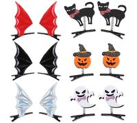 YiiHHooN Fermagli per Capelli di Halloween, 12 Pezzi Fermaglio Capelli a Forma di Pipistrello, Pipistrello Gatto Zucca Fantasma Accessori per Capelli Halloween per Donne