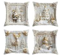 yijan 4 Pcs Christmas Themed Cushion Cover - Festive Holiday Throw Pillow Case for Sofa, Couch & Home Décor (Set B)