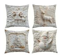 yijan 4 Pcs Christmas Themed Cushion Cover - Festive Holiday Throw Pillow Case for Sofa, Couch & Home Décor (Set A)
