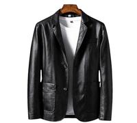 yijan Classic Calfskin Leather Blazer - Timeless Comfort & Everyday Style (Black,M)