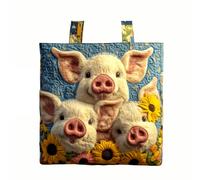 yijan Handmade Happy Piggies Quilted Tote Bag - Original Patchwork Boho Tote for Daily & Travel Use (Short Bag(15x14inch))