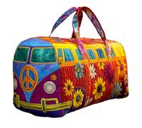 yijan Handmade Hippie Van Quilted Duffle Bag - Original Boho Travel Weekender Bag with Adjustable Strap (E,Medium (16"x8"x8"))