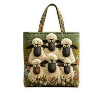 yijan Handmade Sheep Heaven Quilted Tote Bag - Original Patchwork Boho Shoulder Bag for Daily & Travel (09,High Bag(13x16inch))