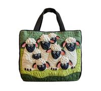 yijan Handmade Sheep Heaven Quilted Tote Bag - Original Patchwork Boho Shoulder Bag for Daily & Travel (04,Short Bag(15x14inch))