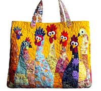 yijan Original Funky Chicken Quilted Tote Bag - Handmade Boho Patchwork Shoulder Bag for Daily & Travel Use (A,Short Bag(15x14inch))