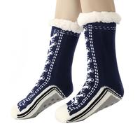 yijan Ultra-thick Slipper Home Socks - Non-Slip Fuzzy Cashmere Blend Floor Socks for Women & Men (Navy Blue)
