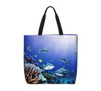 YIJIAYUN Borsa leggera resistente e impermeabile riutilizzabile con squalo che nuota sotto il mare stampa borse con chiusura a cerniera