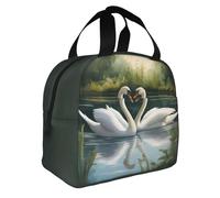 YIJIAYUN Borsa per il pranzo leggera con stampa di cigni bianchi sul lago, per ufficio, scuola, palestra, spiaggia, viaggi e picnic all'aperto